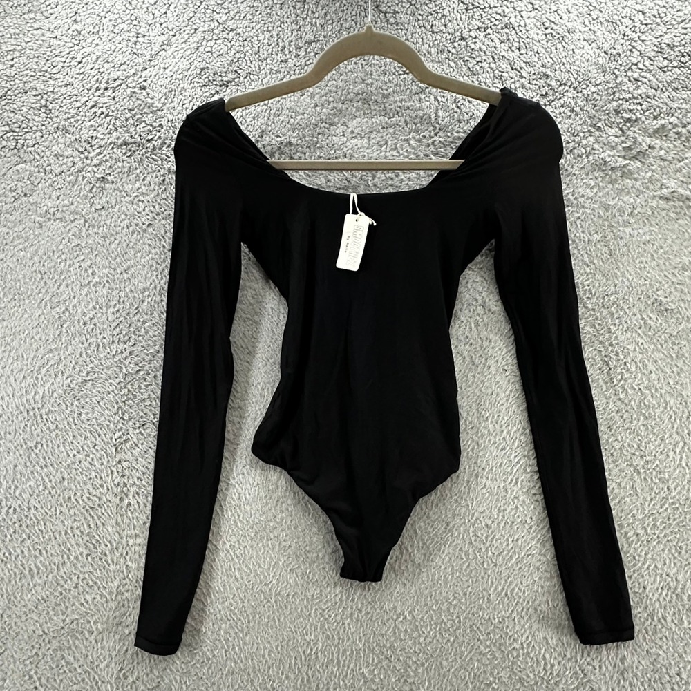 NWT Smoothez by Aerie Small Black Long Sleeve Square Neck V-Back Bodysuit Layer